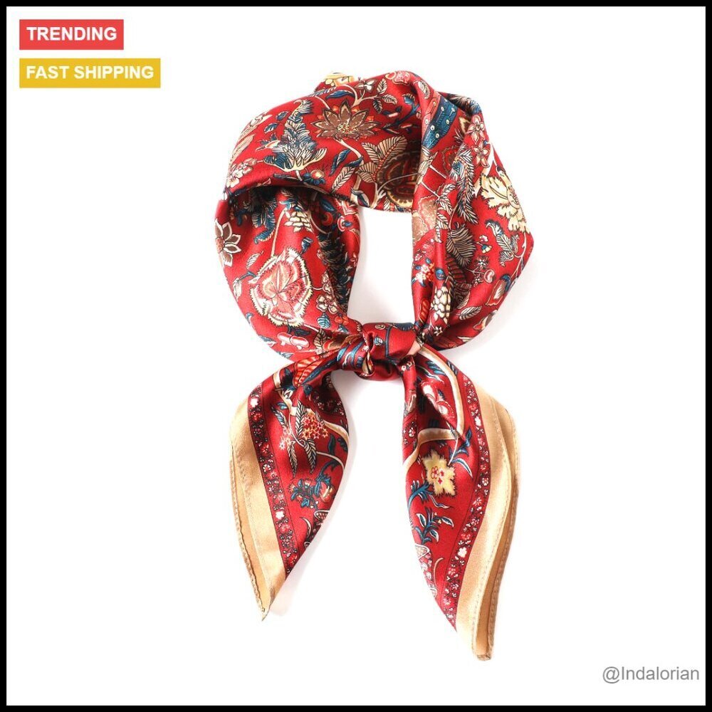 100% Mulberry Silk Square Scarf Elegant Classic Floral Pattern Gift Box